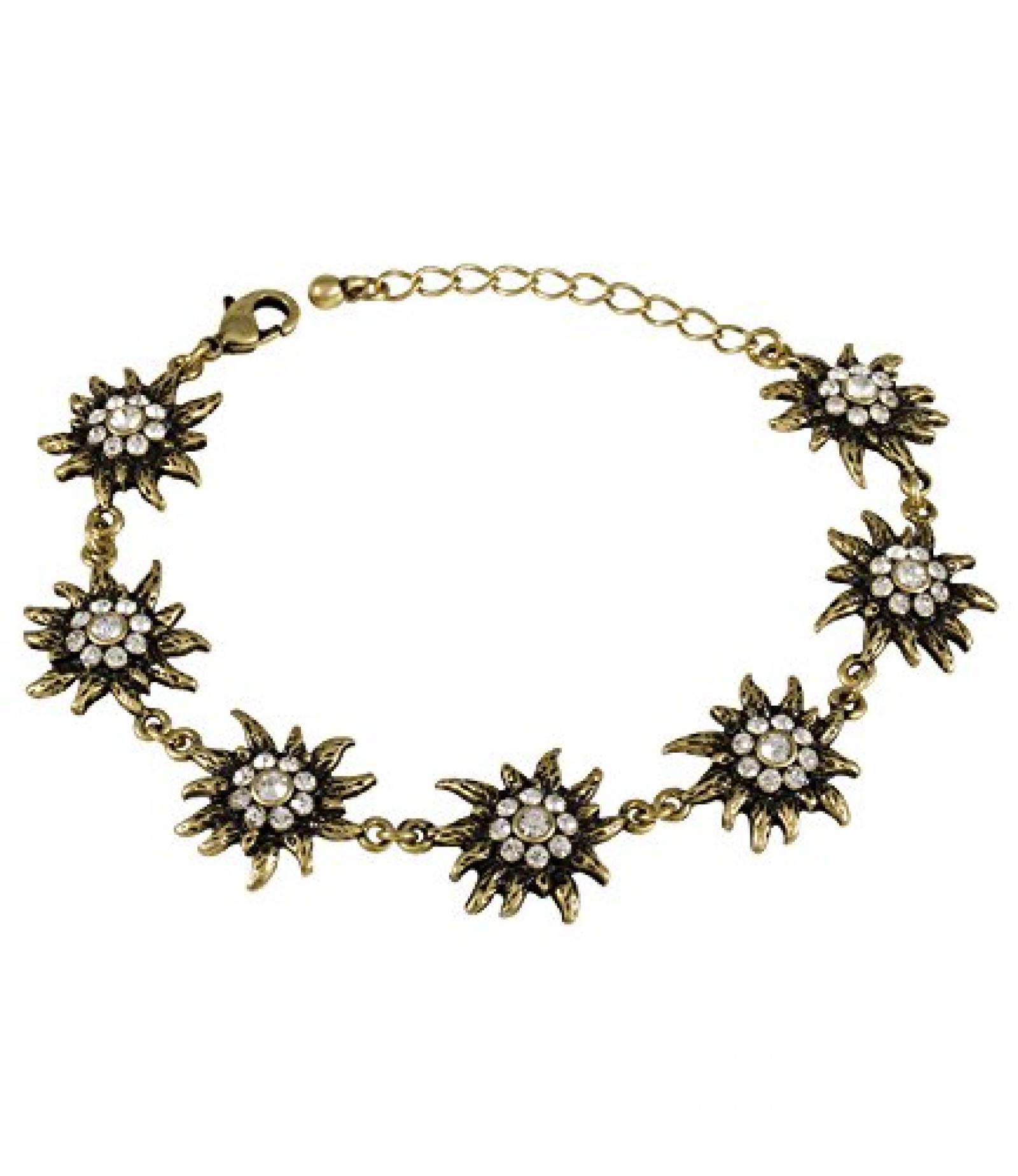 SIX "Oktoberfest" goldfarbenes Edelweiß Armband mit weißem Strass (388-062) 